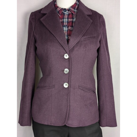 Eddie Bauer Women Maroon Blazer 3 Button Tailored Wool Jacket Size Petite XS - Picture 8 of 8